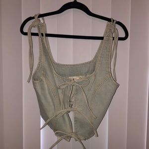Urban Outfitters- Light Blue Denim Tie Front Corset Top